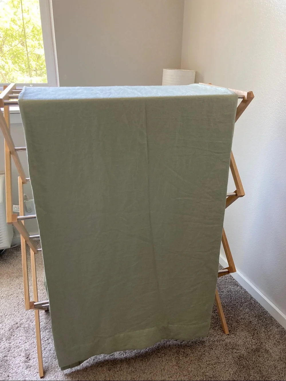 1 Pottery Barn Teen 100% Linen blackout Ruffle Curtain Panel Sage Green 52x96